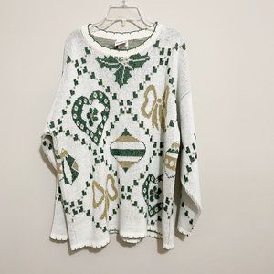 Vintage Holiday Time Size L Christmas Metallic Bow Ornament Sweater Festive